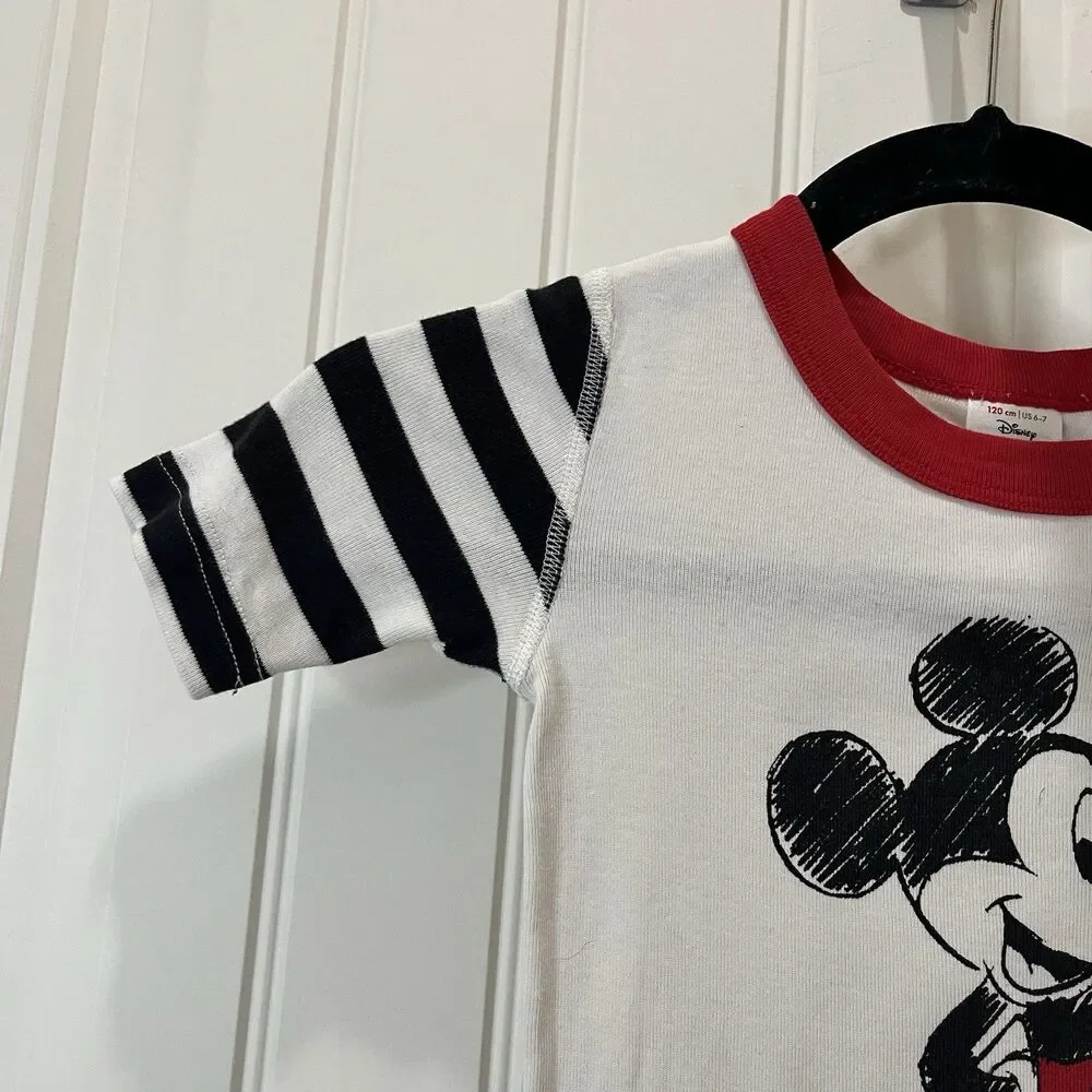 Hanna Andersson X Disney Mickey Mouse Red White Black Striped PJ Shirt Youth 6-7